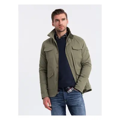 Ombre Men's lightweight jacket with pockets and high collar - khaki