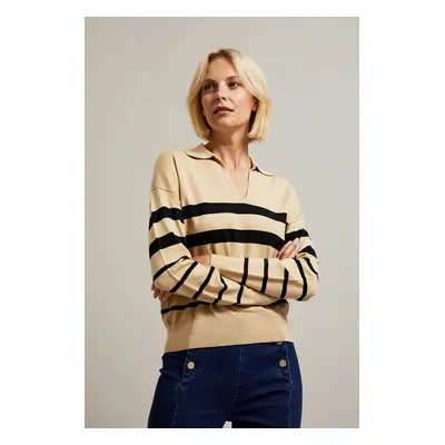 Women's striped sweater with collar MOODO - beige