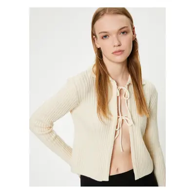 Koton Knitwear Cardigan Shirt with Collar Tie Detail