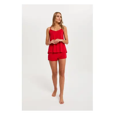 Women's Song pyjamas with narrow straps, shorts - red