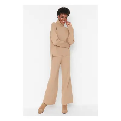 Trendyol Camel Stand Collar Knitwear Top-Bottom Set