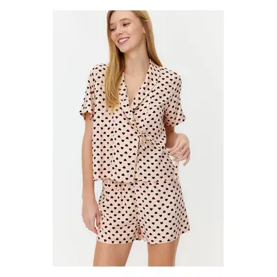 Trendyol Powder Heart Tie Detail Viscose Woven Pajama Set