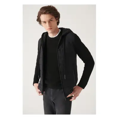 Avva Men's Black Hooded Wool Coat