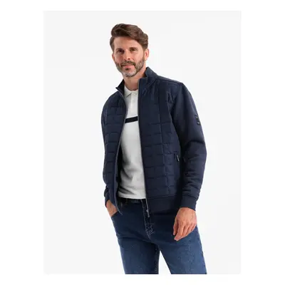 Ombre Men's lightweight unzipped jacket with quilted front - navy blue