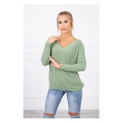 marka niezdefiniowana Sweater with V neckline dark mint