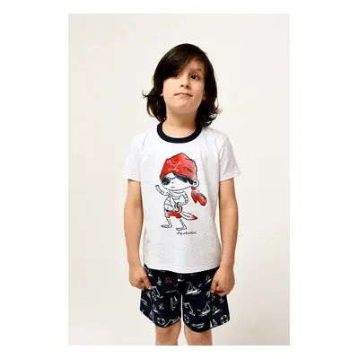 Kastos boys' pyjamas, short sleeves, shorts - light melange/navy blue print