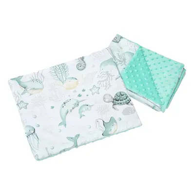 Medi Partners Quilt 55x75 + pillow 35x30 cotton + minky – Ocean + minty minky