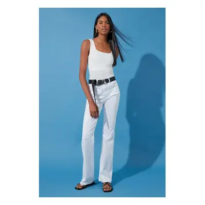 Trendyol White High Waist Flare Jeans