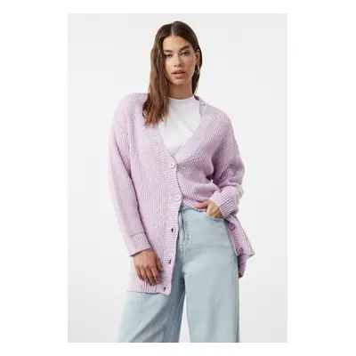 Trendyol Lilac Buttoned V-Neck Soft Knitwear Cardigan