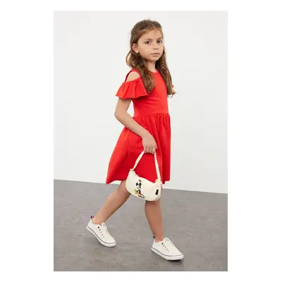 Trendyol Red Girl Shoulder Cut Out Cotton Short Sleeve Knitted Dress