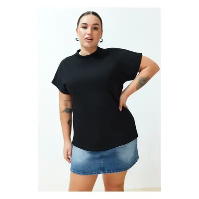 Trendyol Curve Black High Collar Boyfriend Knitted T-Shirt