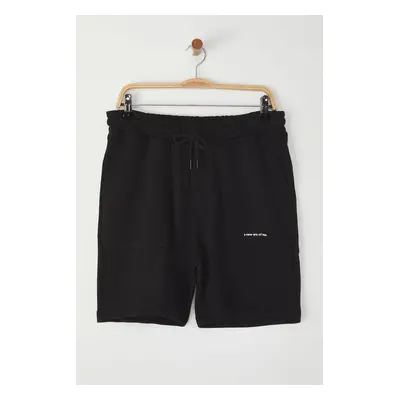 Trendyol Black Regular Cut Text Printed Shorts&Bermuda