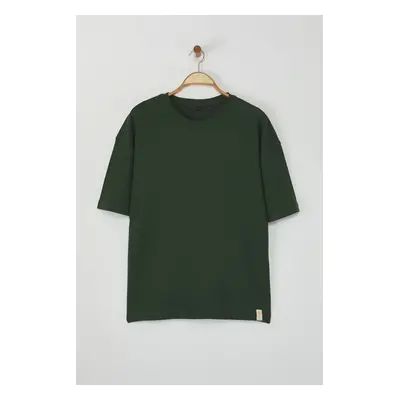 Trendyol Limited Edition Khaki Oversize/Wide Cut Label Embroidered Textured T-shirt