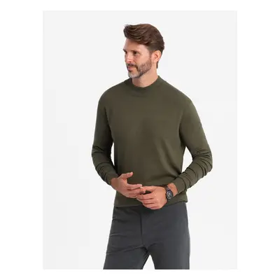 Ombre Men's knitted half turtleneck with viscose - dark olive