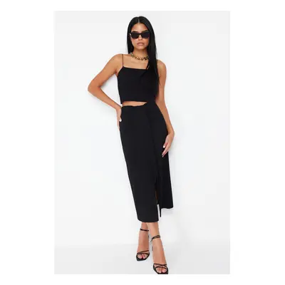 Trendyol Black Gathered Detail Elastic Midi Skirt