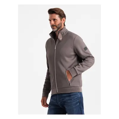 Ombre Men's jacket with high collar and fleece interior - ash