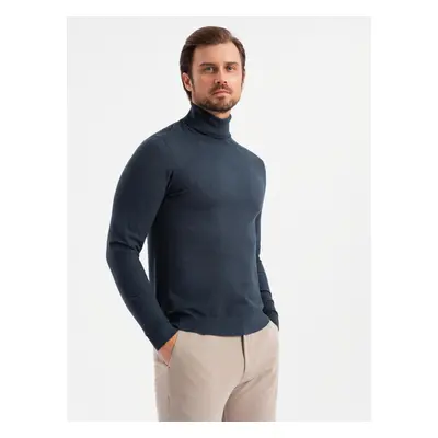 Ombre Men's knitted turtleneck with viscose - navy blue