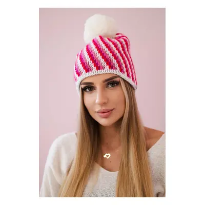 marka niezdefiniowana Cap with a pompom Hanna K328 white+fuchsia