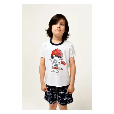 Kastos boys' pyjamas, short sleeves, shorts - light melange/navy blue print