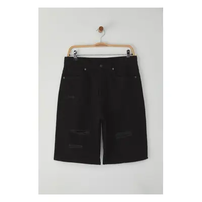 Trendyol Black Baggy Destroyed Denim Shorts & Bermuda