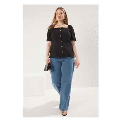 Trendyol Curve Black Finike Woven Plus Size Blouse