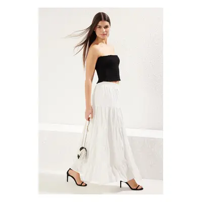 Trendyol White Cotton Textured Fabric Maxi Length Woven Skirt