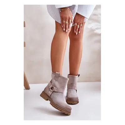 Suede women's ankle boots with flat heel Lewski Cappuccino