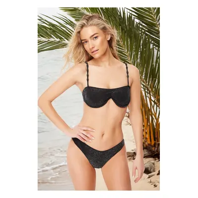 Trendyol Silvery Regular Bikini Set with Black Balconette Accessory