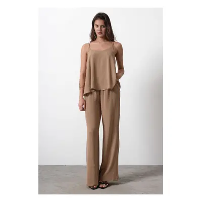 Trendyol Brown Woven Strap Blouse Woven Bottom-Top Set