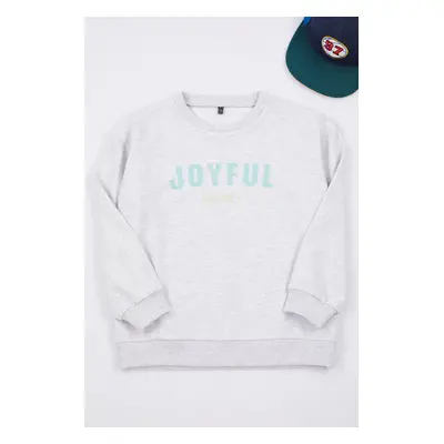 Trendyol Gray Melange Boy Slogan Printed Crew Neck Knitted Sweatshirt