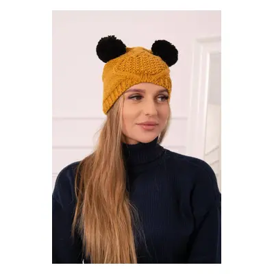 marka niezdefiniowana Cap with fleece pompoms K291 mustard