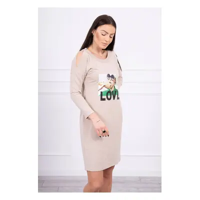 Beige dress with love print