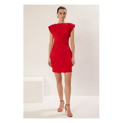 Trendyol Red Body-hugging Mini Woven Dress with Pleated Shoulders