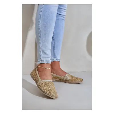 Elegáns Bőr Espadrille Kötéssel Bézs-Arany Zazoo