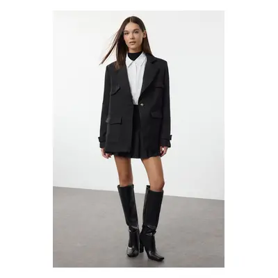 Trendyol Black Pocket Detailed Wool Look Oversize Woven Blazer Jacket