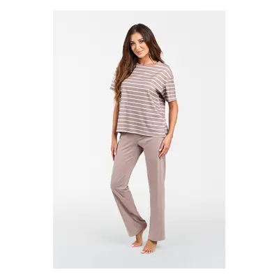 Women's Betty pyjamas, short sleeves, long trousers - cappuccino/cappuccino print