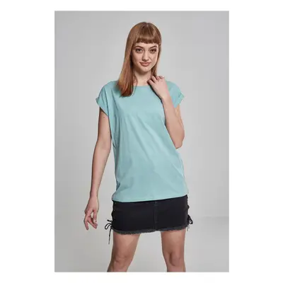 Women's blue T-shirt with extended shoulder