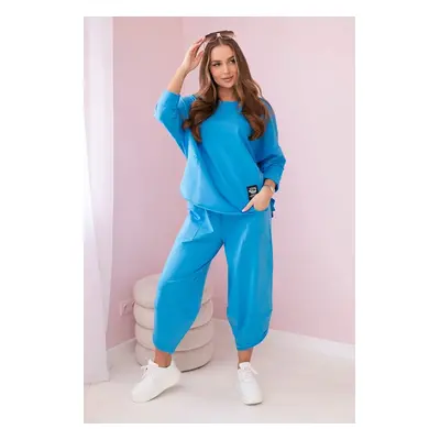 Cotton sweatshirt and trouser set turquoise