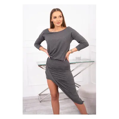 Kesi Asymmetric dress, 3/4 sleeve graphite melange