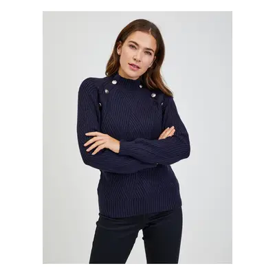 Dark blue women's ribbed sweater with decorative buttons ORSAY - Ladies