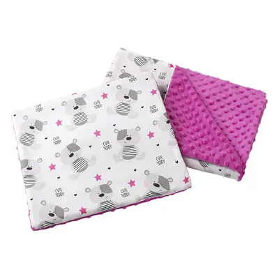 Medi Partners Quilt 55x75 + pillow 35x30 cotton + minky – Teddy + dark pink minky