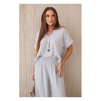 Kesi Włoski Set with necklace blouse + pants grey