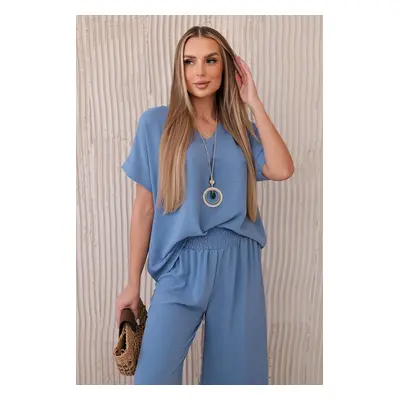 Włoski Set with necklace blouse + pants denim