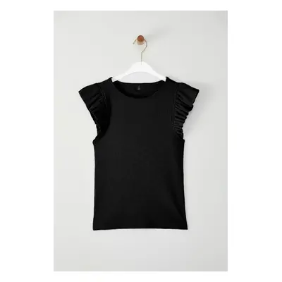 Trendyol Black Fitted/Fits-Your-Body Ruffle Knitted Blouse