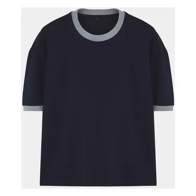 Trendyol Navy Blue Boxy Fit/Square Cut Soft Texture Interlock Fabric T-Shirt