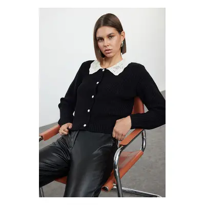 Trendyol Black Soft Textured Garni Detailed Knitwear Cardigan