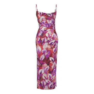 Trendyol Limited Edition Printed Cowl Neck Cut Out Detailed Strappy Elastic Maxi Knit Dress