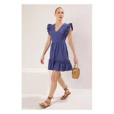 Trendyol Indigo Brode Skater/Waist Open Mini Lined Woven Dress