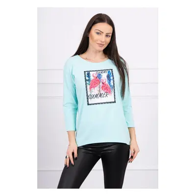 Blouse with 3D mint flamingo graphics