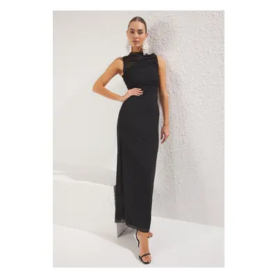 Trendyol Black Bodycon Lined Tulle Knitted Evening Dress